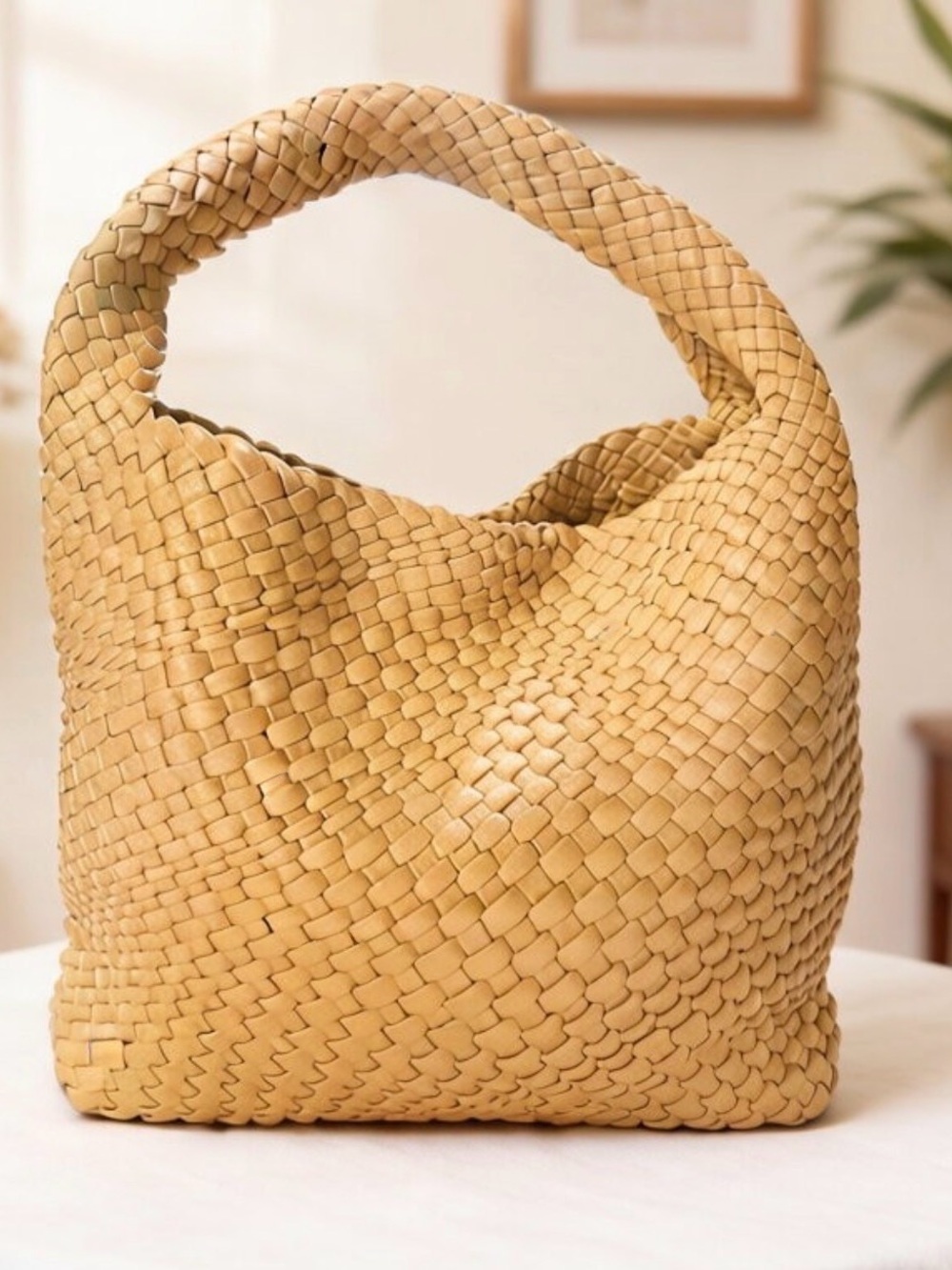 Melie Biiano Woven Hobo Bag in Tan/Khaki